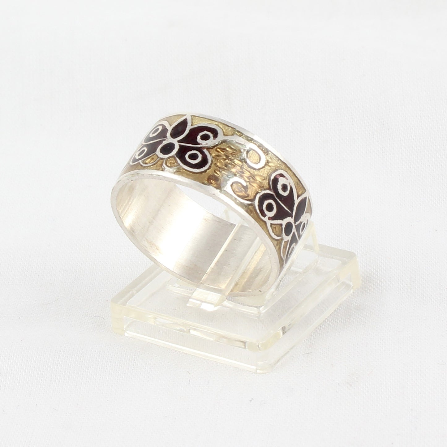 Butterfly Enamel Ring Handmade 925 Solid Sterling Silver Designer Band Ring Size 9 USA