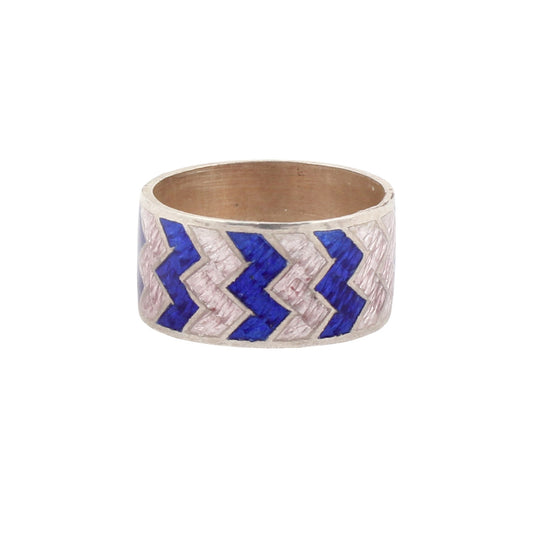 Designer ZigZag Enamel Ring Handmade 925 Solid Sterling Silver Band Ring Size 7.5 USA