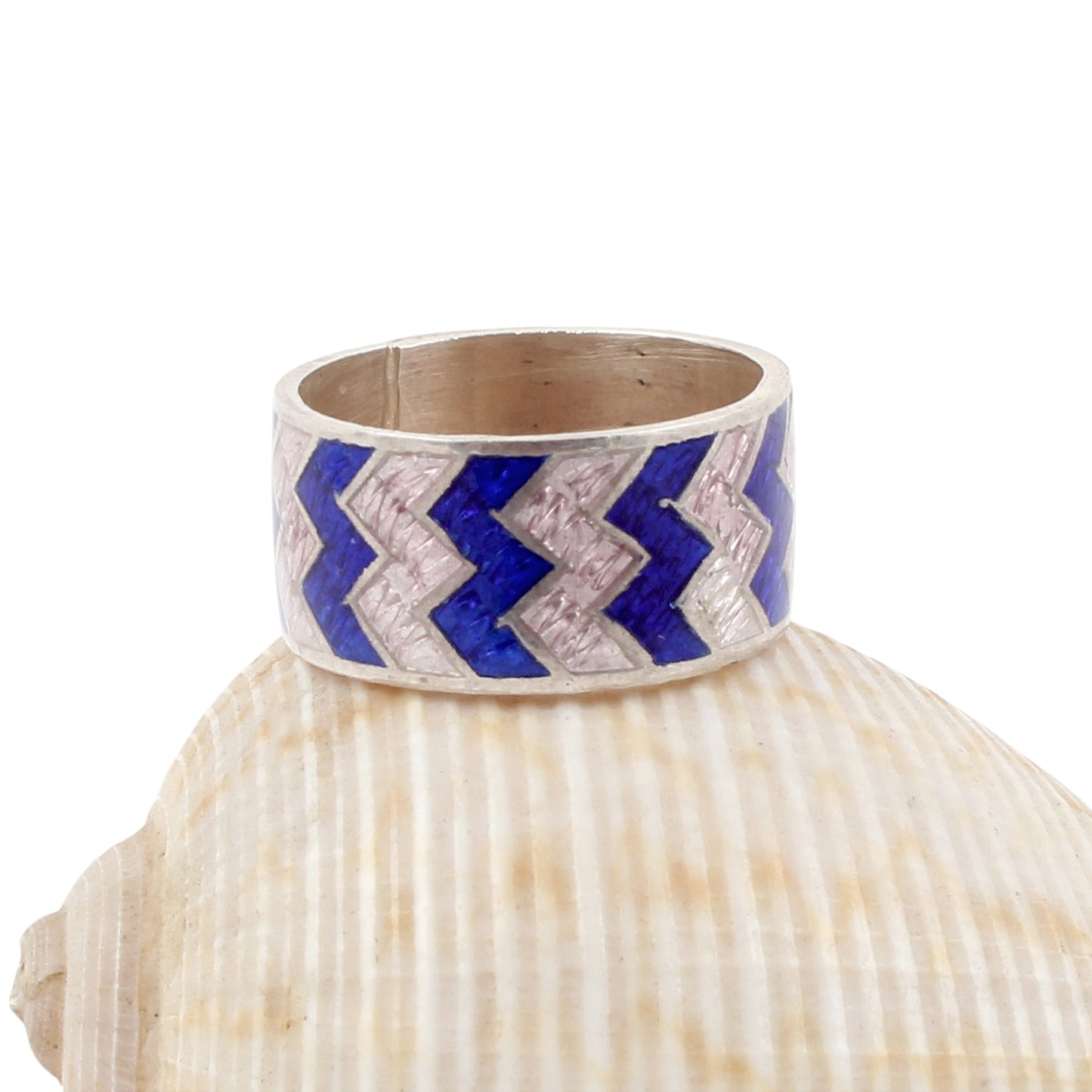 Designer ZigZag Enamel Ring Handmade 925 Solid Sterling Silver Band Ring Size 7.5 USA