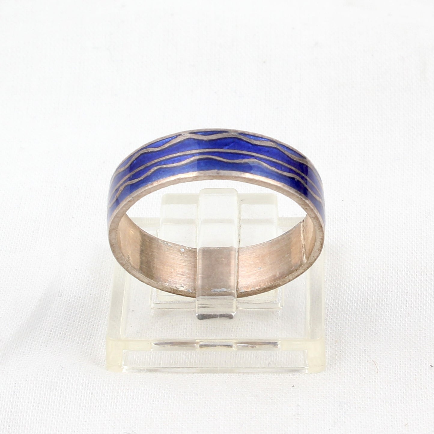 Sea Waves Enamel Band Ring Handmade 925 Solid Sterling Silver Designer Ring Size 9 USA