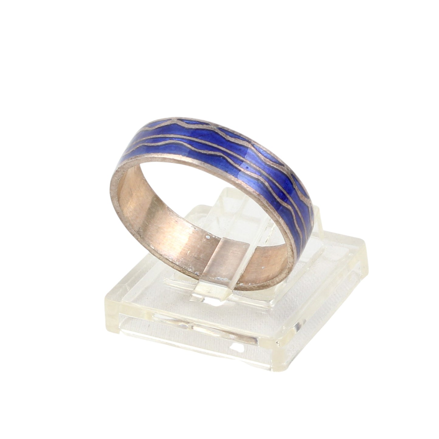 Sea Waves Enamel Band Ring Handmade 925 Solid Sterling Silver Designer Ring Size 9 USA