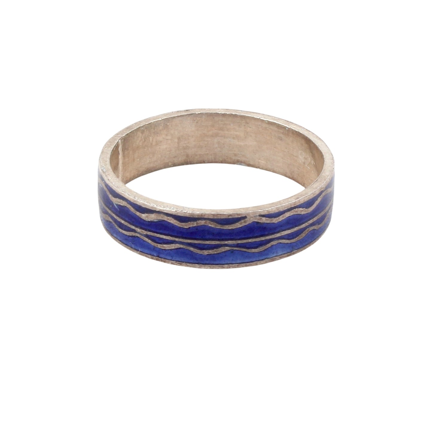 Sea Waves Enamel Band Ring Handmade 925 Solid Sterling Silver Designer Ring Size 9 USA