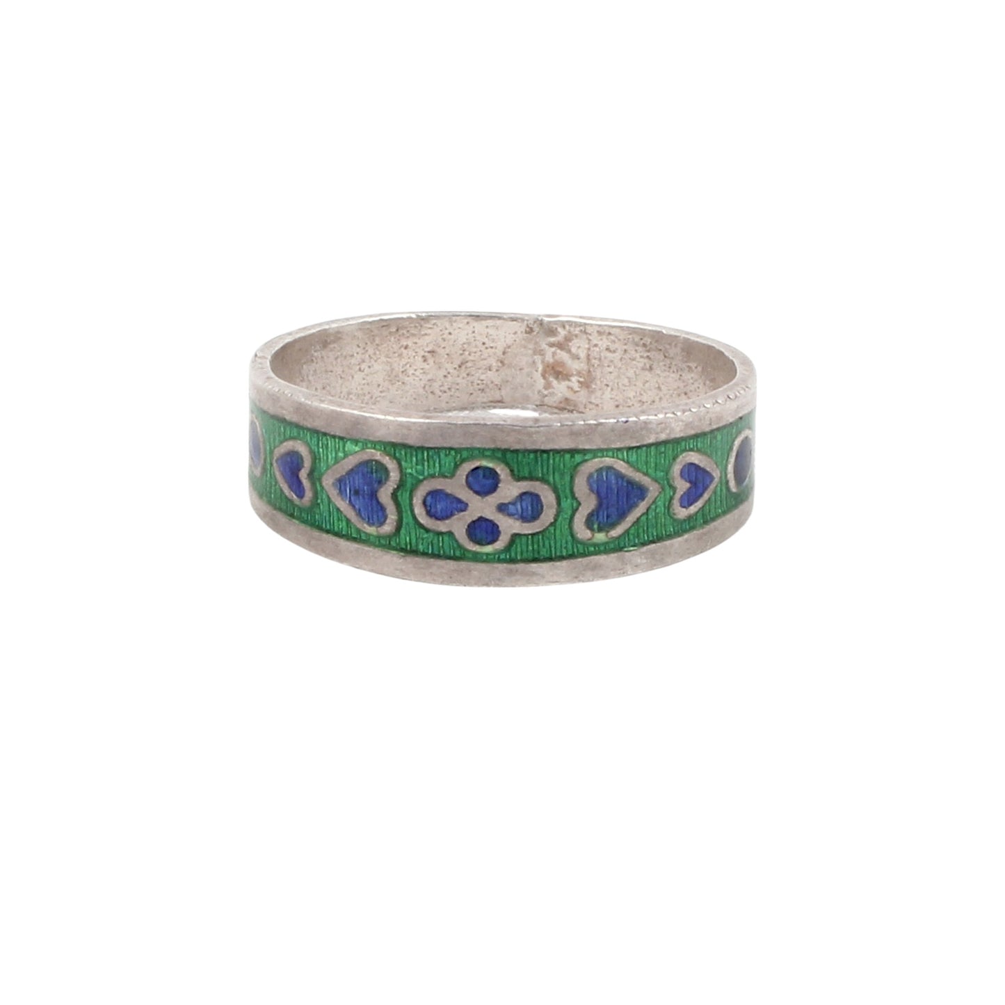 Enamel Band Ring Handmade 925 Solid Sterling Silver Designer Ring Size 9 USA