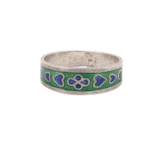 Enamel Band Ring Handmade 925 Solid Sterling Silver Designer Ring Size 9 USA