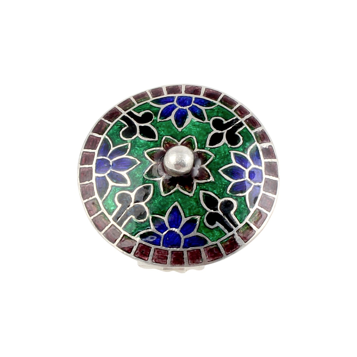 Floral Round Ring Handmade 925 Solid Sterling Silver Enamel Ring Birthday Gift For Her Ring Size 9.5 USA