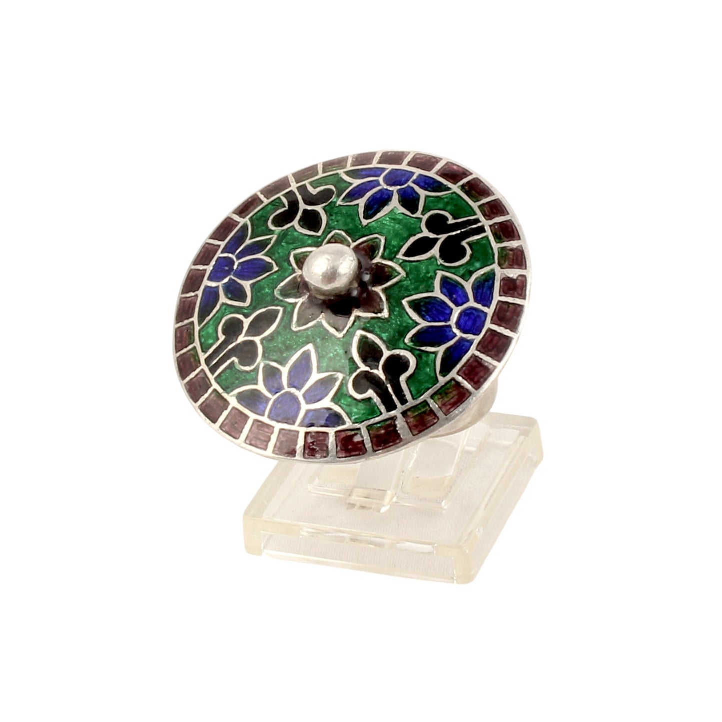 Floral Round Ring Handmade 925 Solid Sterling Silver Enamel Ring Birthday Gift For Her Ring Size 9.5 USA