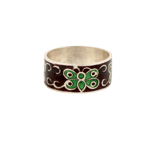 Butterfly Enamel Ring Handmade 925 Solid Sterling Silver Designer Band Ring Size 10 USA
