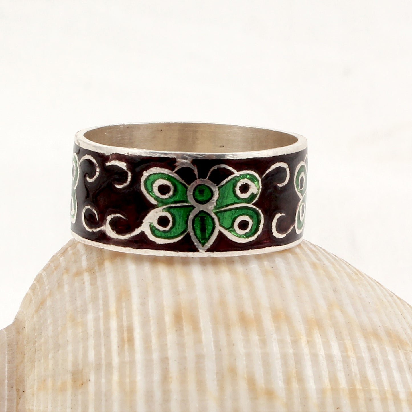 Butterfly Enamel Ring Handmade 925 Solid Sterling Silver Designer Band Ring Size 10 USA