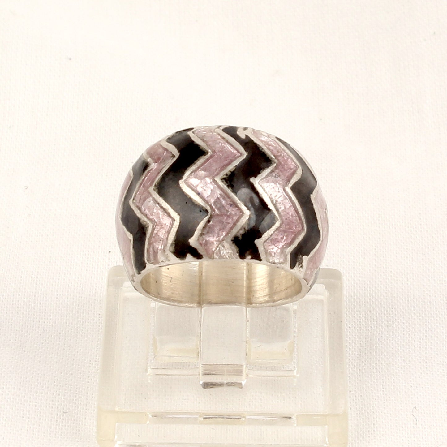 Designer ZigZag Enamel Ring Handmade 925 Solid Sterling Silver Band Ring Size 2 USA