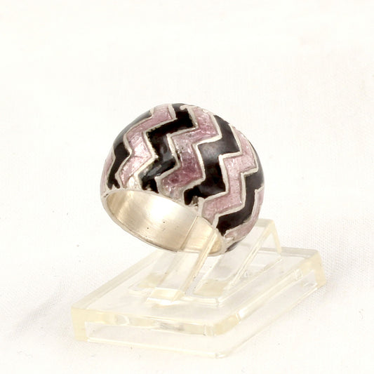 Designer ZigZag Enamel Ring Handmade 925 Solid Sterling Silver Band Ring Size 2 USA