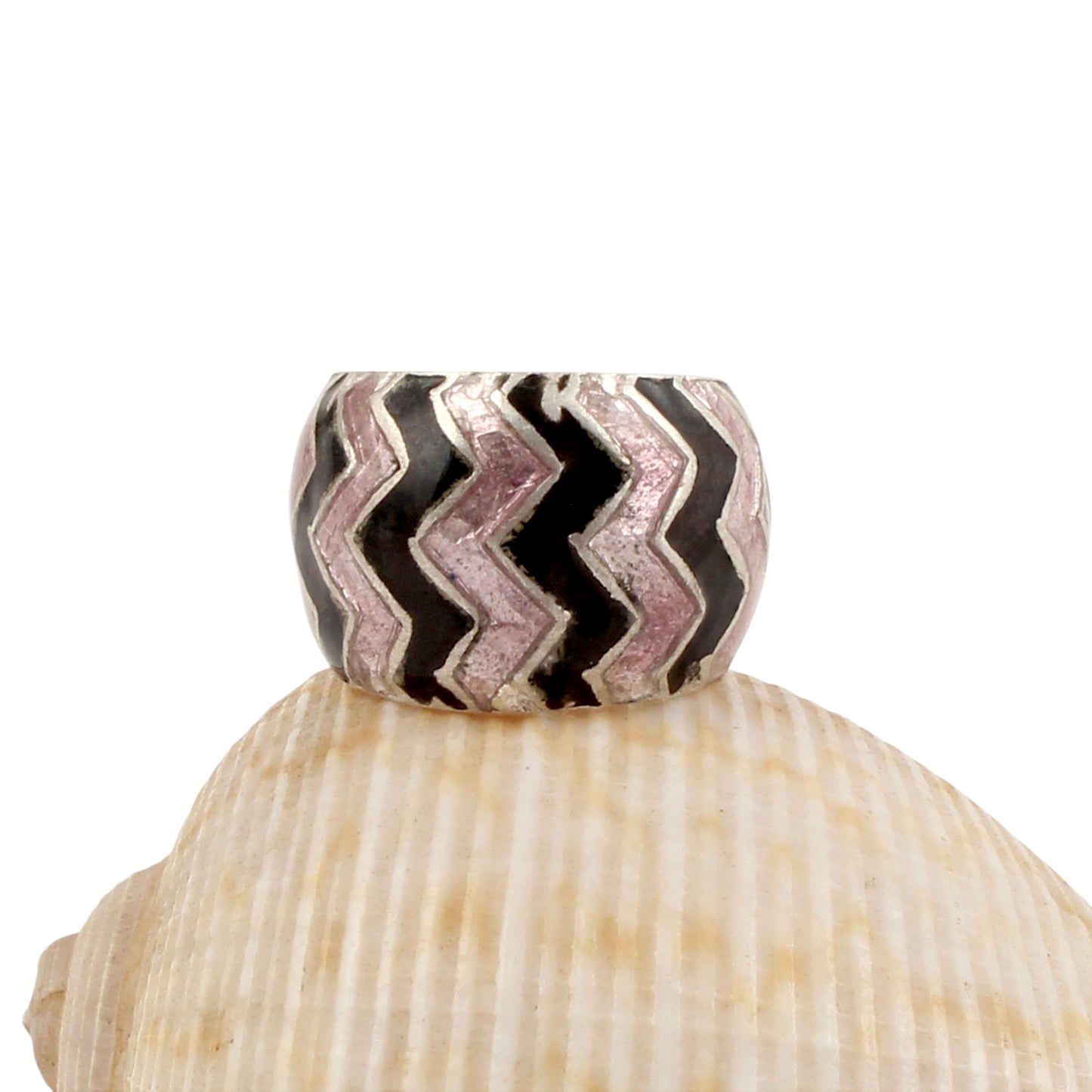 Designer ZigZag Enamel Ring Handmade 925 Solid Sterling Silver Band Ring Size 2 USA