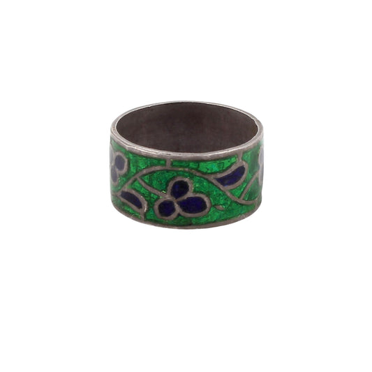 Leaf Enamel Ring Handmade 925 Solid Sterling Silver Designer Ring Size 4.5 USA