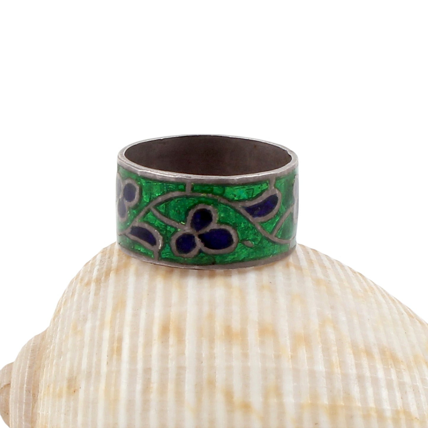 Leaf Enamel Ring Handmade 925 Solid Sterling Silver Designer Ring Size 4.5 USA