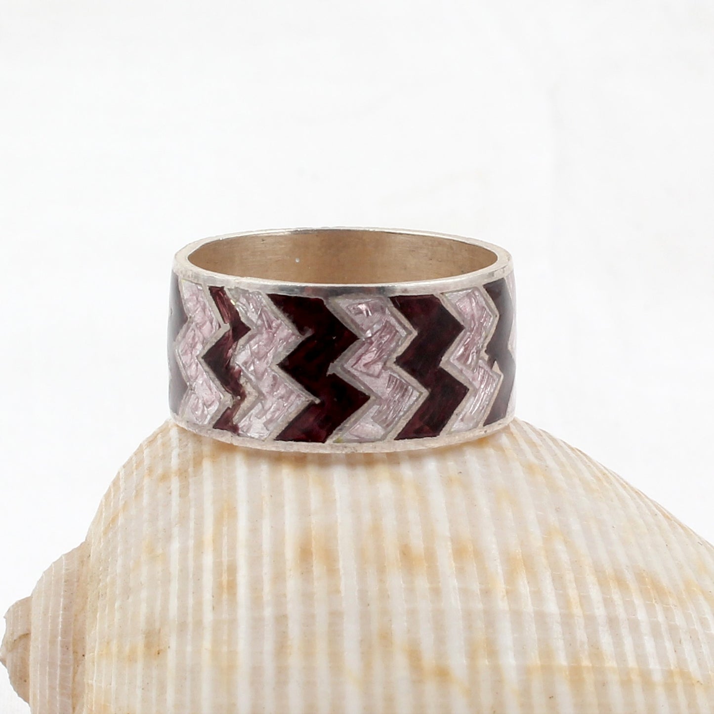 Designer ZigZag Enamel Ring Handmade 925 Solid Sterling Silver Band Ring Size 9 USA