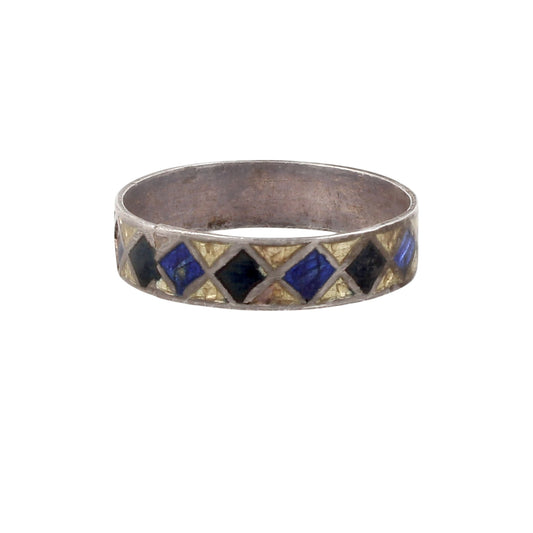 Enamel Band Ring Handmade 925 Solid Sterling Silver Designer Ring Size 8.5 USA