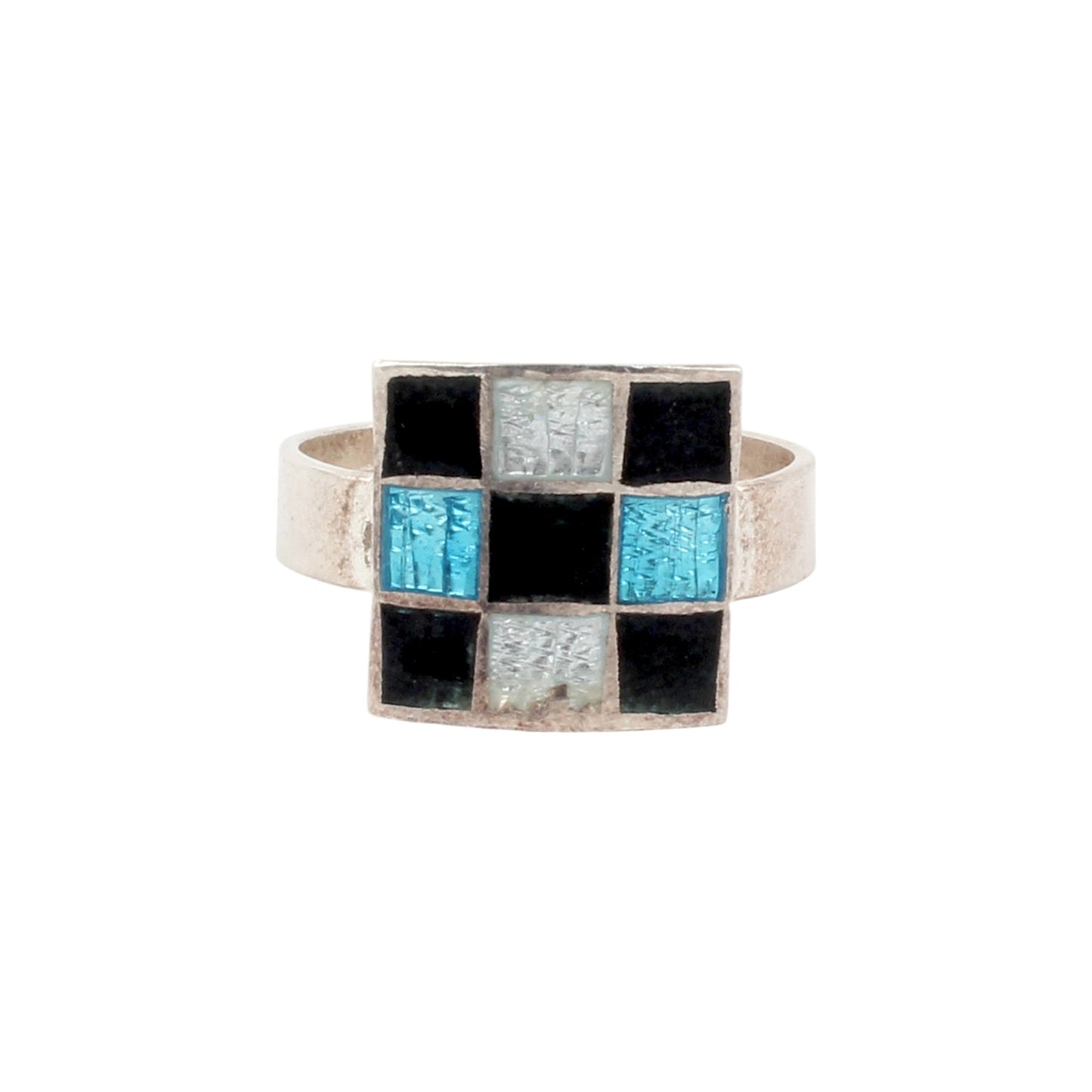Designer Square Shape Enamel Rings 925 Solid Sterling Silver Enamel Ring Size 8.5 USA