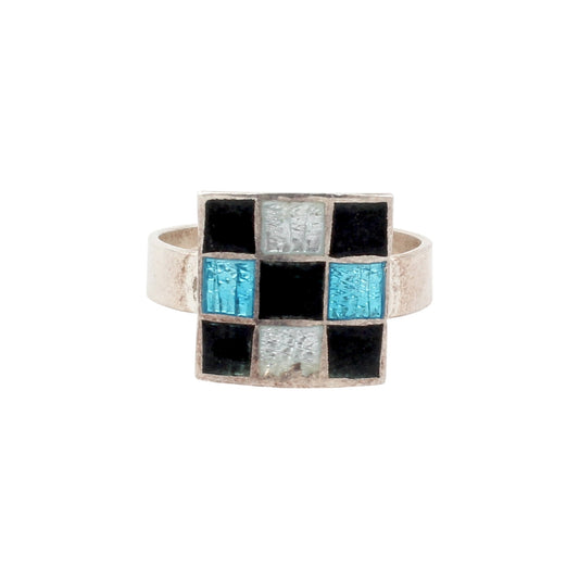 Designer Square Shape Enamel Rings 925 Solid Sterling Silver Enamel Ring Size 8.5 USA