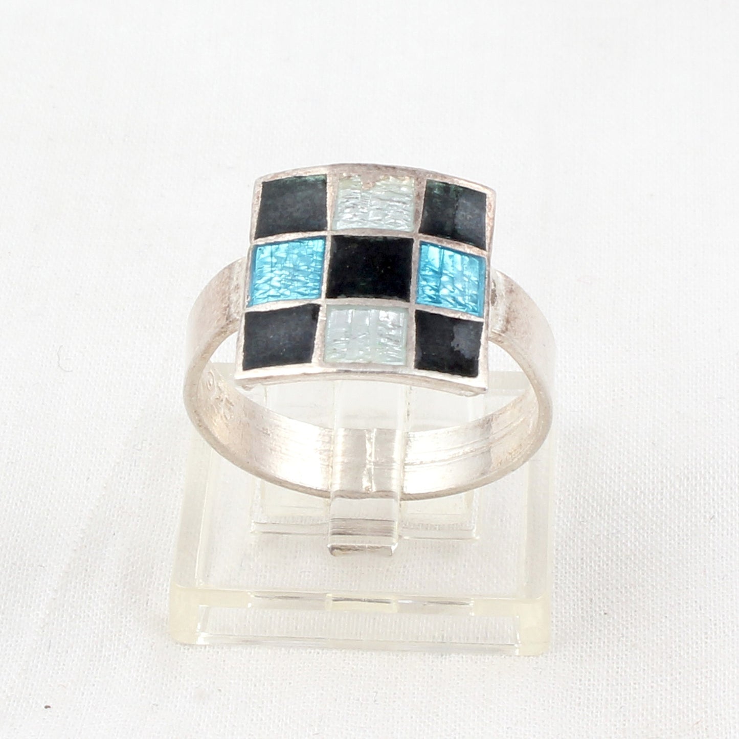 Designer Square Shape Enamel Rings 925 Solid Sterling Silver Enamel Ring Size 8.5 USA