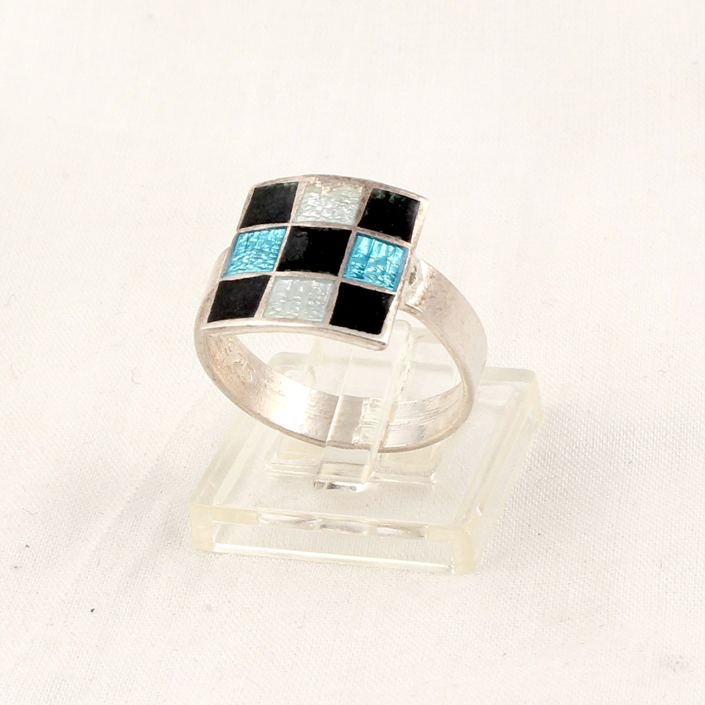 Designer Square Shape Enamel Rings 925 Solid Sterling Silver Enamel Ring Size 8.5 USA
