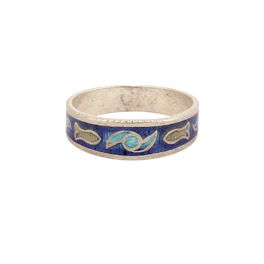 Enamel Fish Band Ring Handmade 925 Solid Sterling Silver Designer Ring Size 8.5 USA