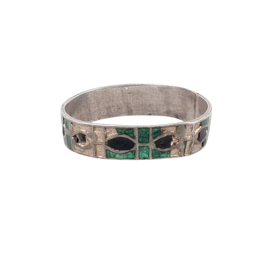 Enamel Band Ring Handmade 925 Solid Sterling Silver Ring Birthday Gift For Her Ring Size 9.5 USA