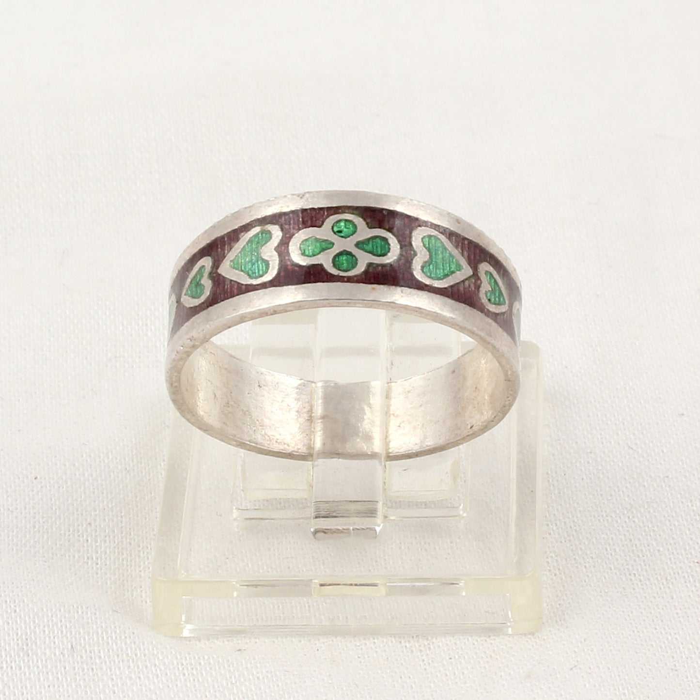 Floral Heart Enamel Band Ring Handmade 925 Solid Sterling Silver Designer Ring Size 7.5 USA