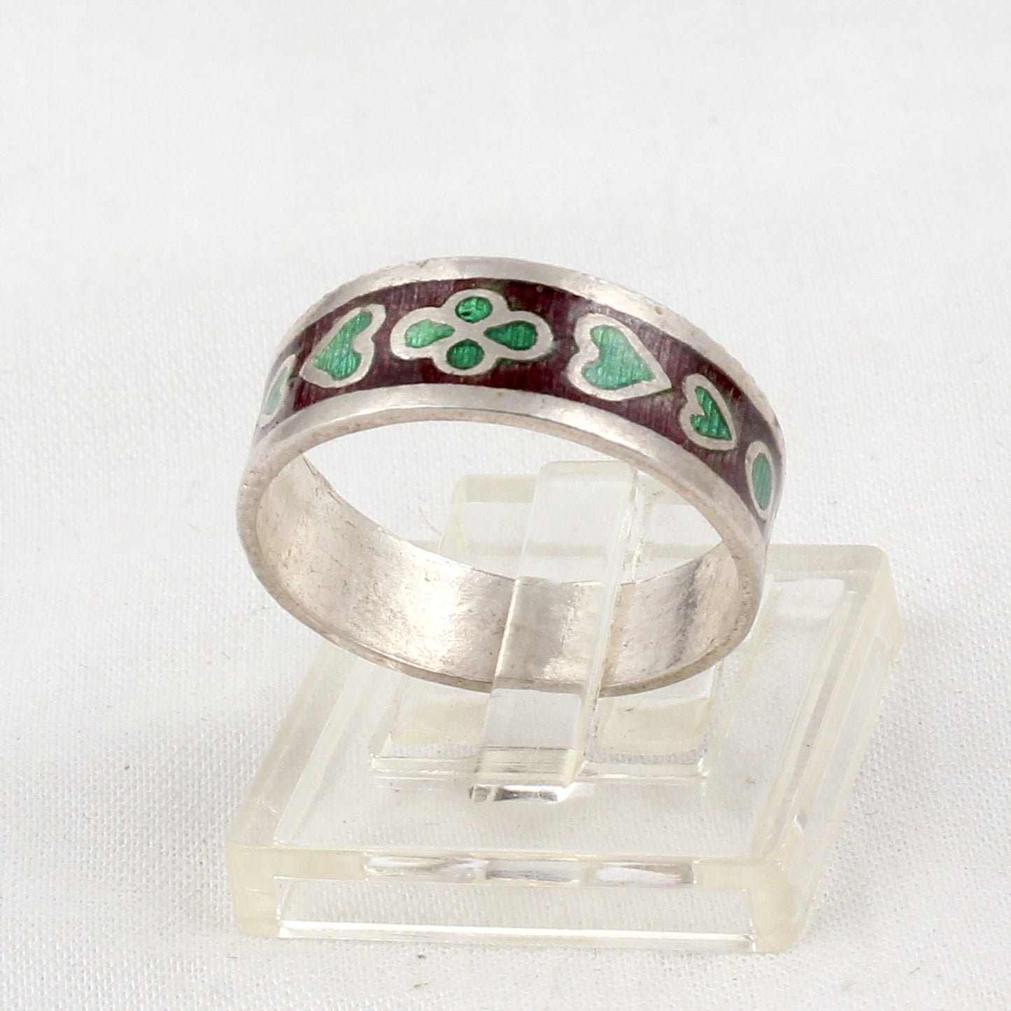 Floral Heart Enamel Band Ring Handmade 925 Solid Sterling Silver Designer Ring Size 7.5 USA