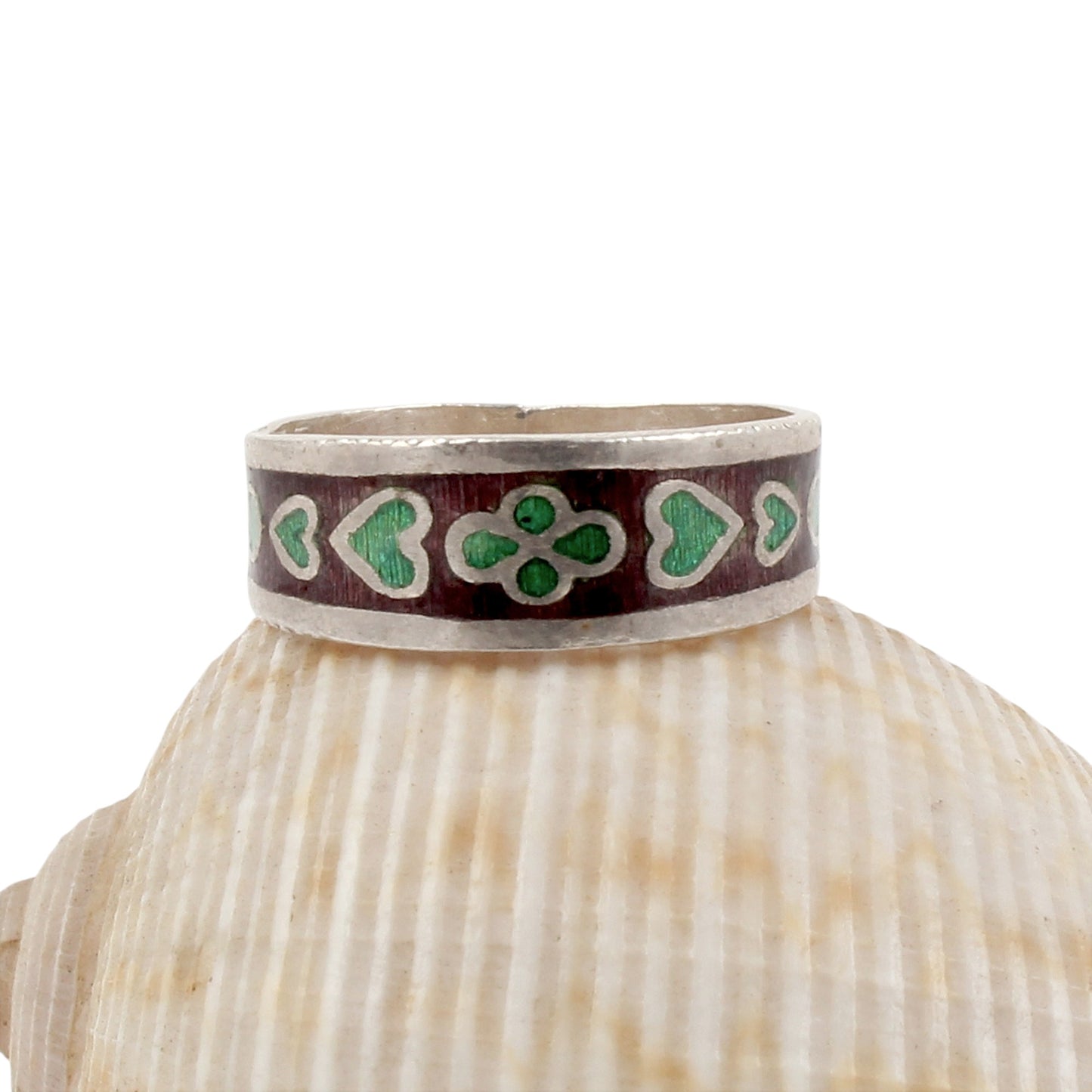 Floral Heart Enamel Band Ring Handmade 925 Solid Sterling Silver Designer Ring Size 7.5 USA