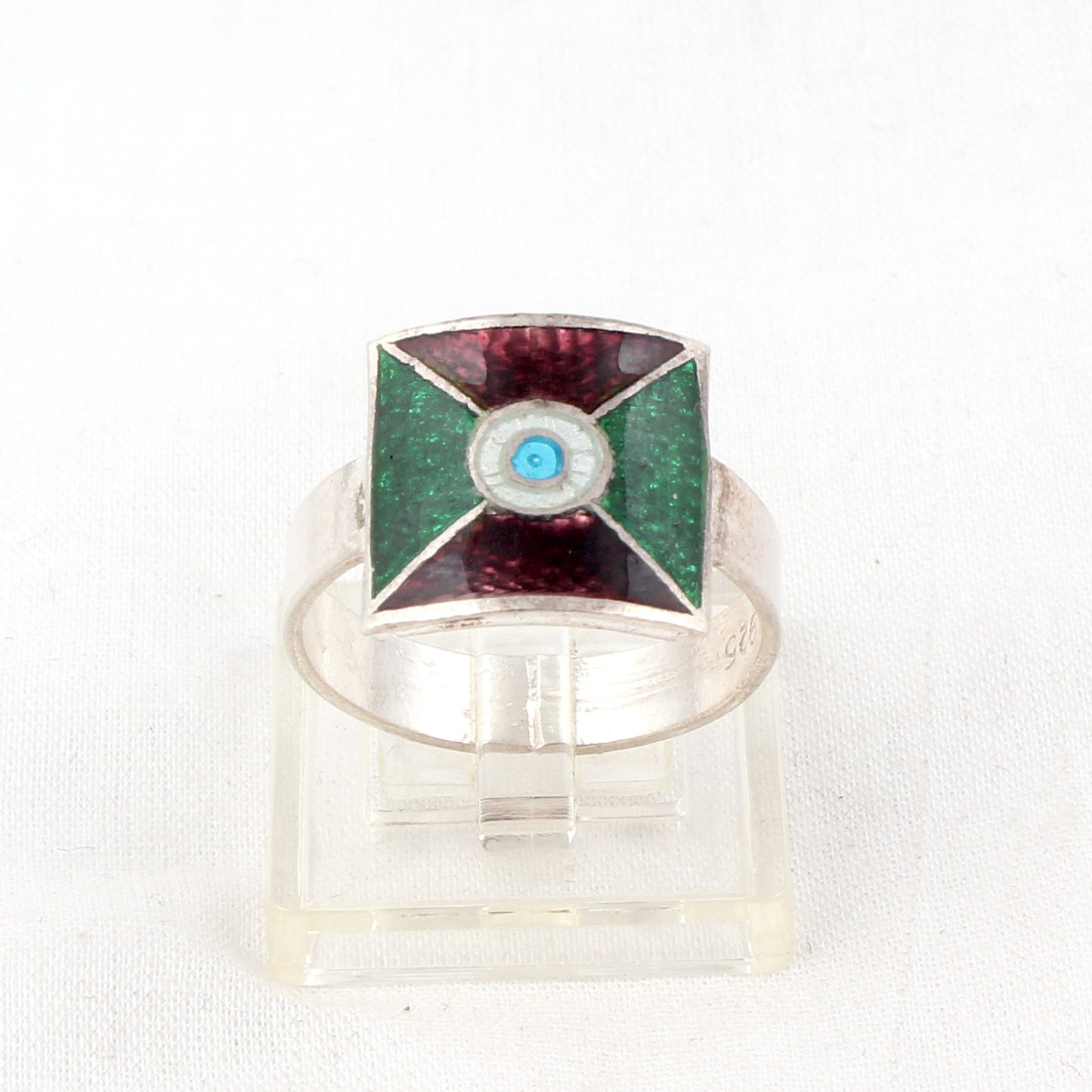 Square Shape Enamel Ring Costume Jewelry Handmade Costume Jewelry Ring Size 8.5 USA