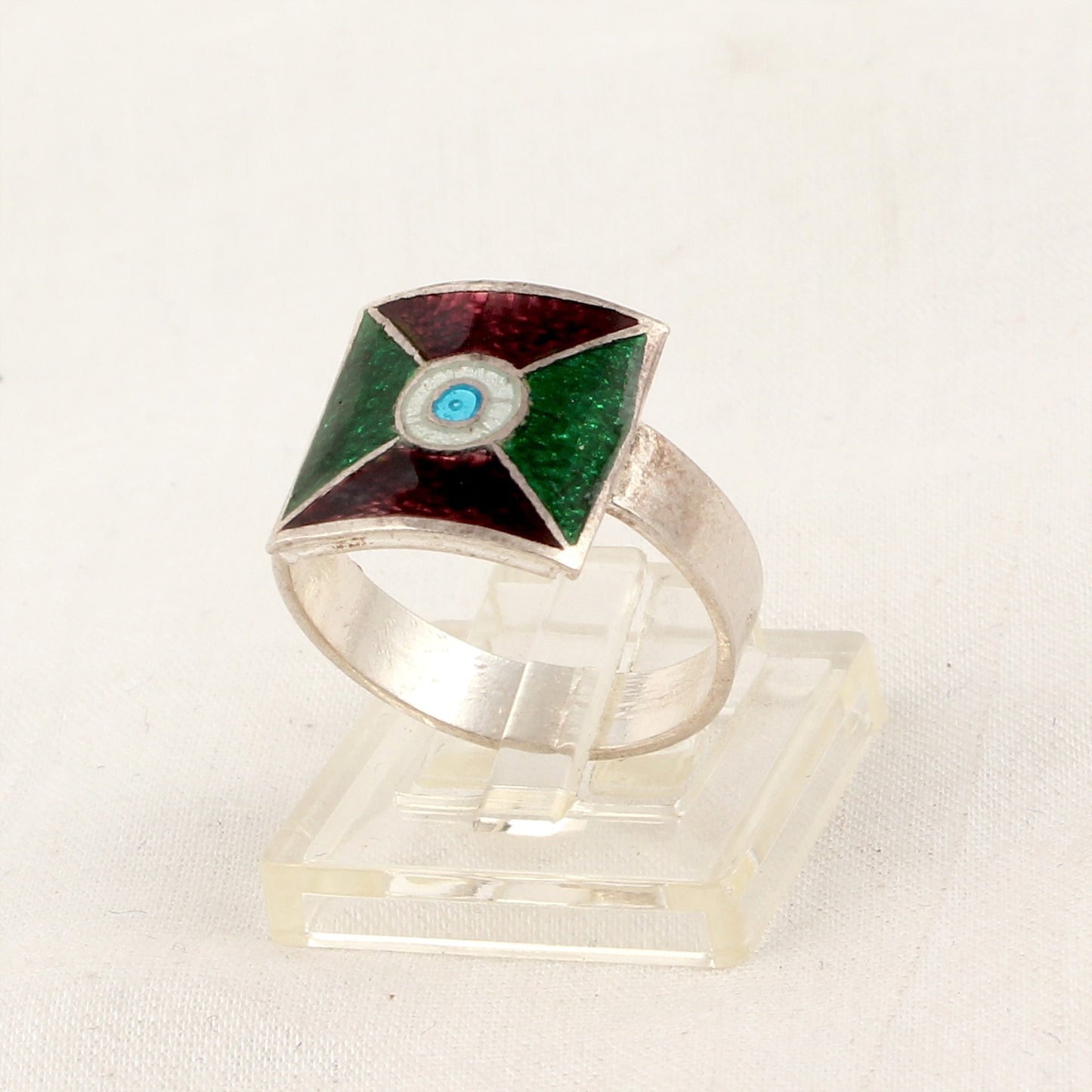 Square Shape Enamel Ring Costume Jewelry Handmade Costume Jewelry Ring Size 8.5 USA