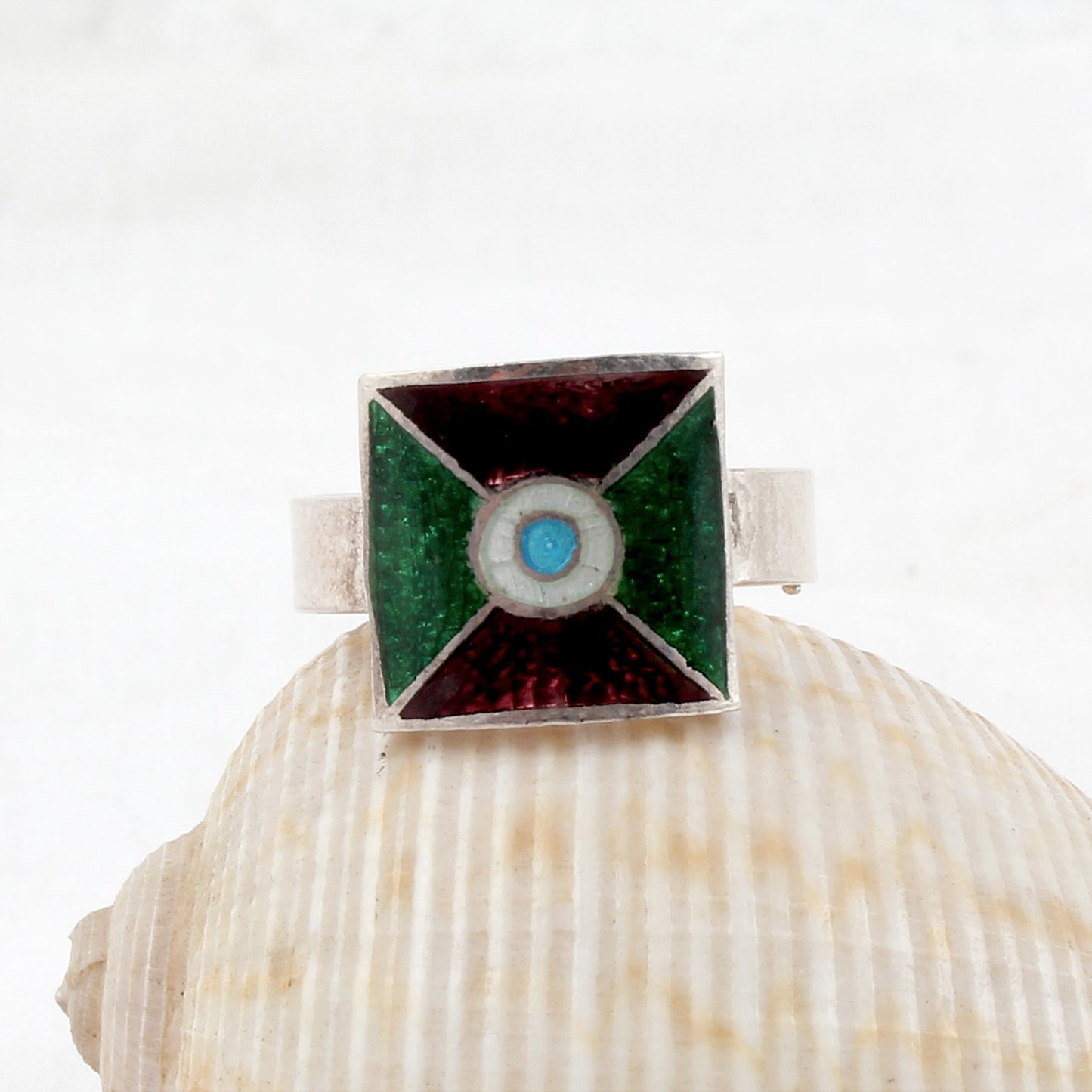 Square Shape Enamel Ring Costume Jewelry Handmade Costume Jewelry Ring Size 8.5 USA