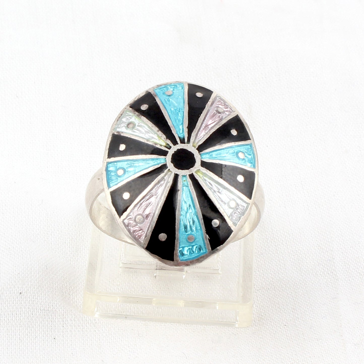 Unique Artisan Enamel Handcrafted Ring 925 Sterling Silver Meenakari Art Ring Size 10 USA
