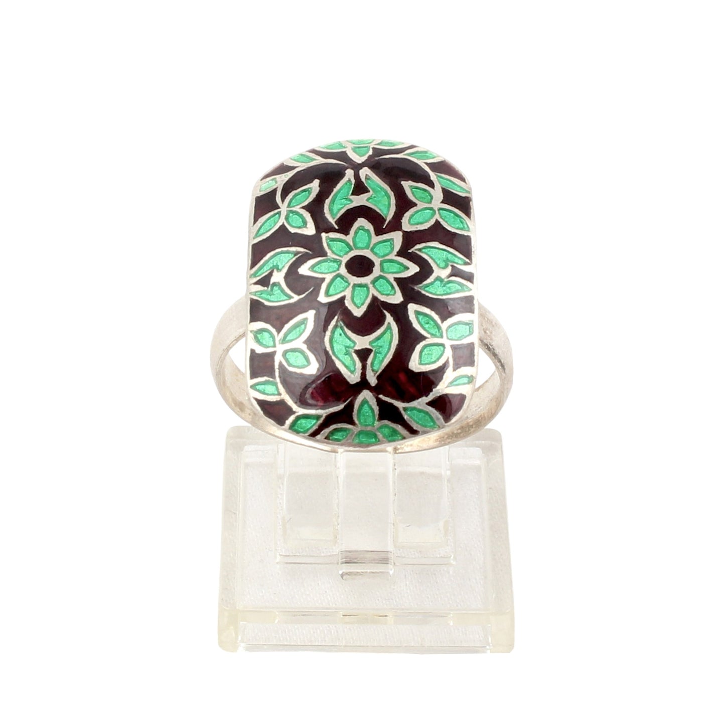 Floral Leaf Enamel Ring Handmade 925 Solid Sterling Silver Ring Birthday Gift For Her Ring Size 10 USA