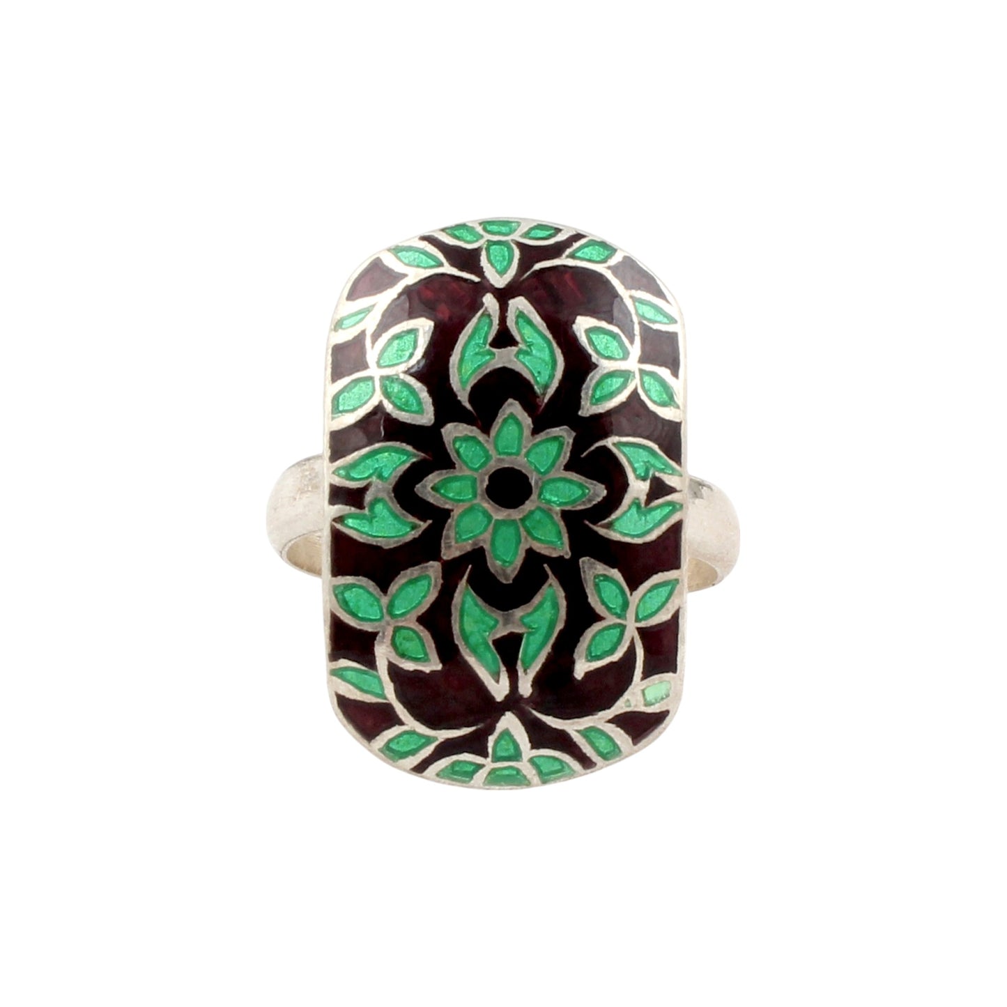 Floral Leaf Enamel Ring Handmade 925 Solid Sterling Silver Ring Birthday Gift For Her Ring Size 10 USA