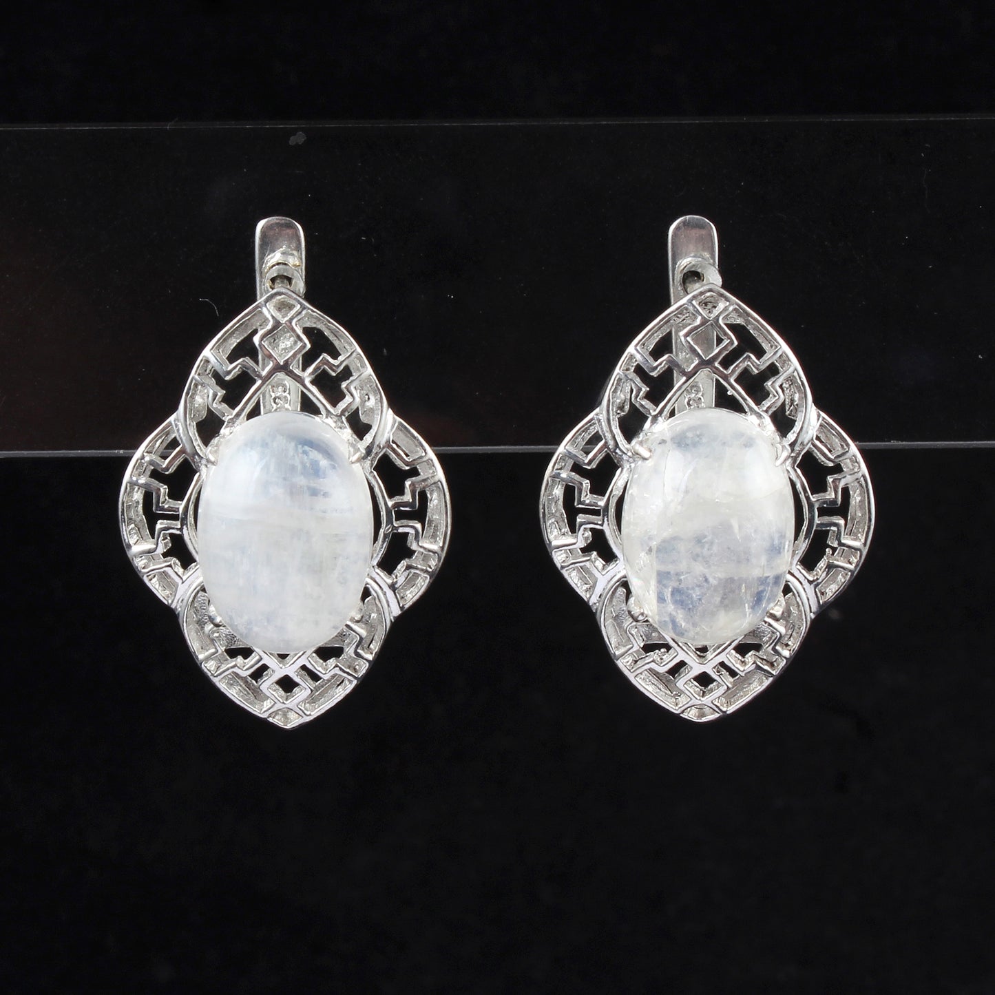 Vintage Rainbow Moonstone Earrings Handmade 925 Sterling Silver Prong Setting Natural Gemstone Earrings