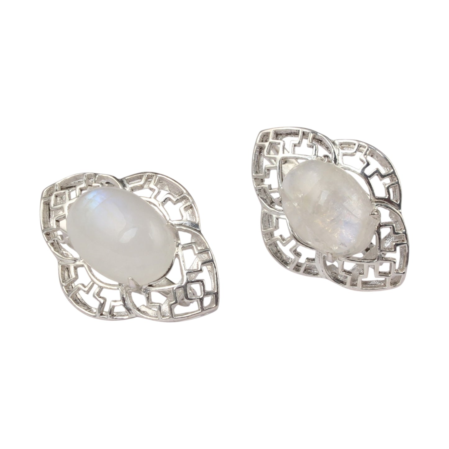 Vintage Rainbow Moonstone Earrings Handmade 925 Sterling Silver Prong Setting Natural Gemstone Earrings