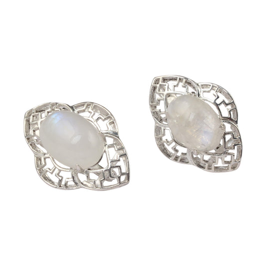 Vintage Rainbow Moonstone Earrings Handmade 925 Sterling Silver Prong Setting Natural Gemstone Earrings