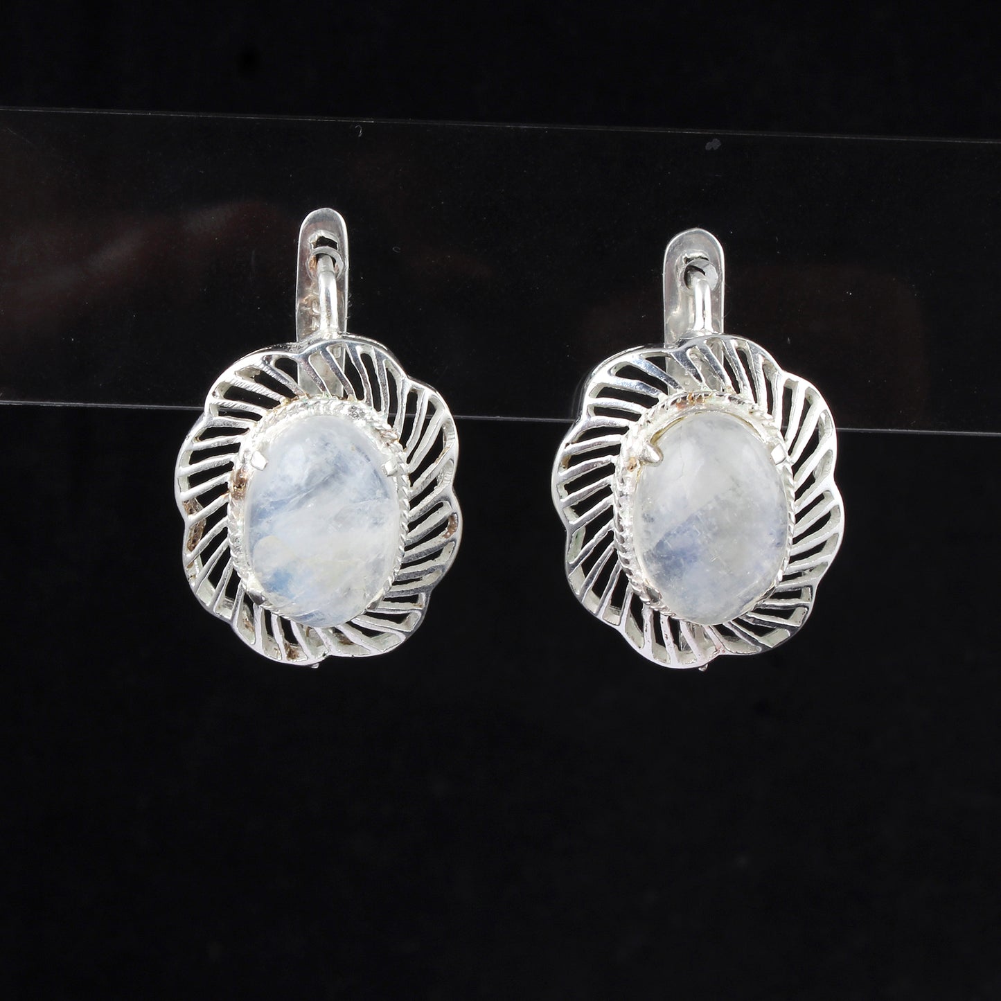 Boho Rainbow Moonstone Earrings Handmade 925 Sterling Silver Prong Setting Natural Gemstone Earrings