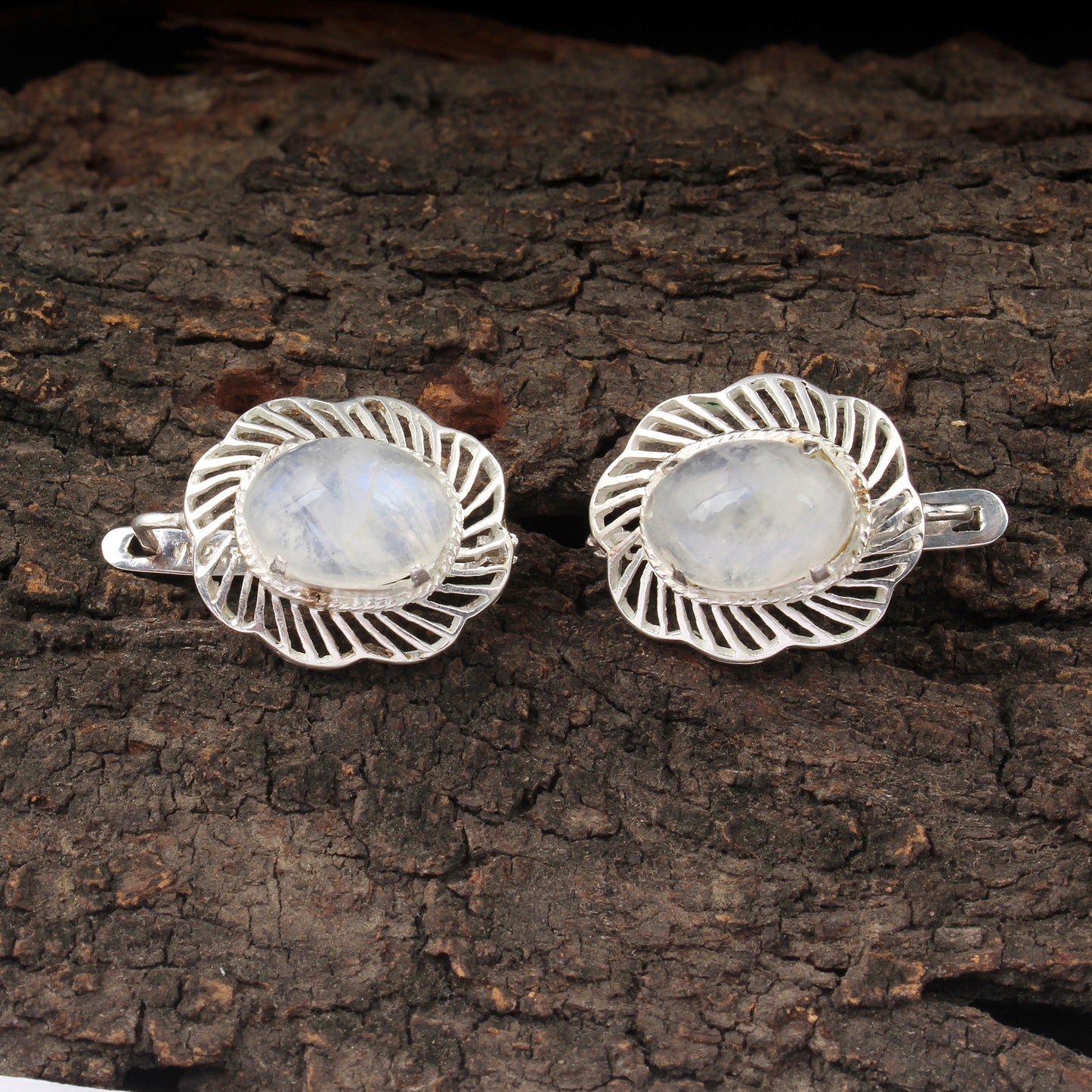 Boho Rainbow Moonstone Earrings Handmade 925 Sterling Silver Prong Setting Natural Gemstone Earrings