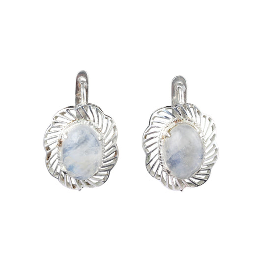 Boho Rainbow Moonstone Earrings Handmade 925 Sterling Silver Prong Setting Natural Gemstone Earrings