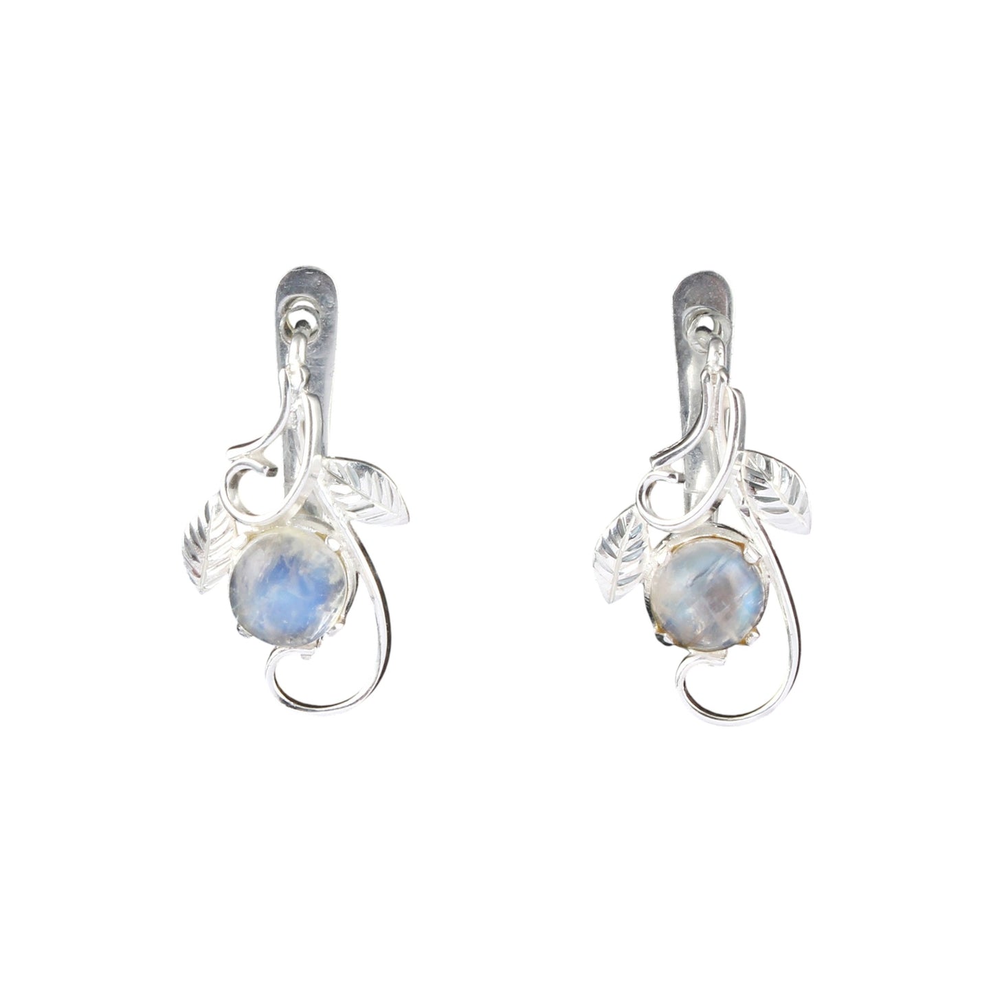 Leaf Charm Rainbow Moonstone Earrings 925 Sterling Silver Earrings Handmade Oval Shape Prong Setting Earrings