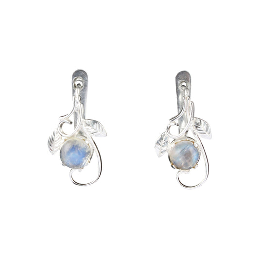 Leaf Charm Rainbow Moonstone Earrings 925 Sterling Silver Earrings Handmade Oval Shape Prong Setting Earrings