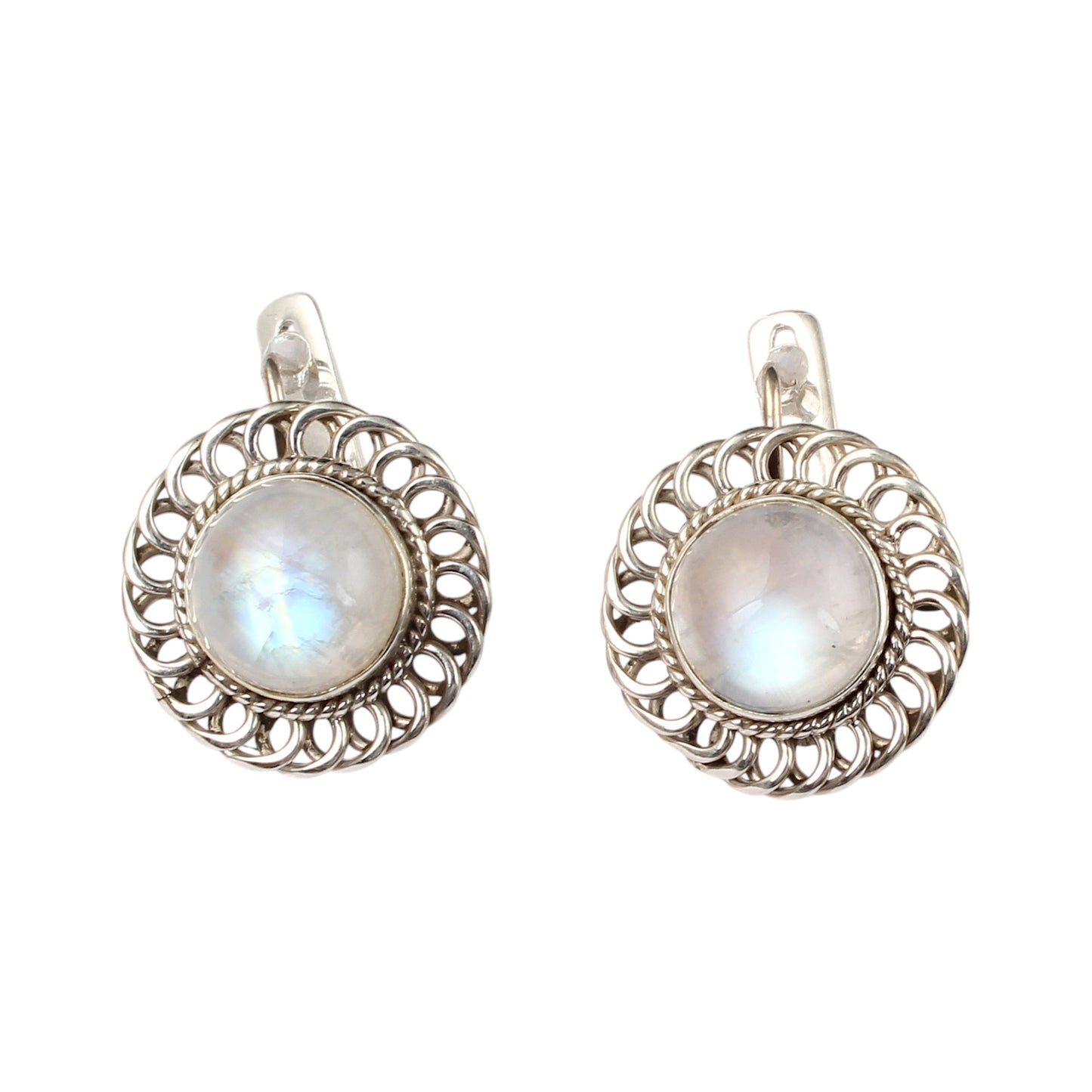 Boho Rainbow Moonstone Earrings Handmade 925 Sterling Silver Round Gemstone Designer Wired Earrings