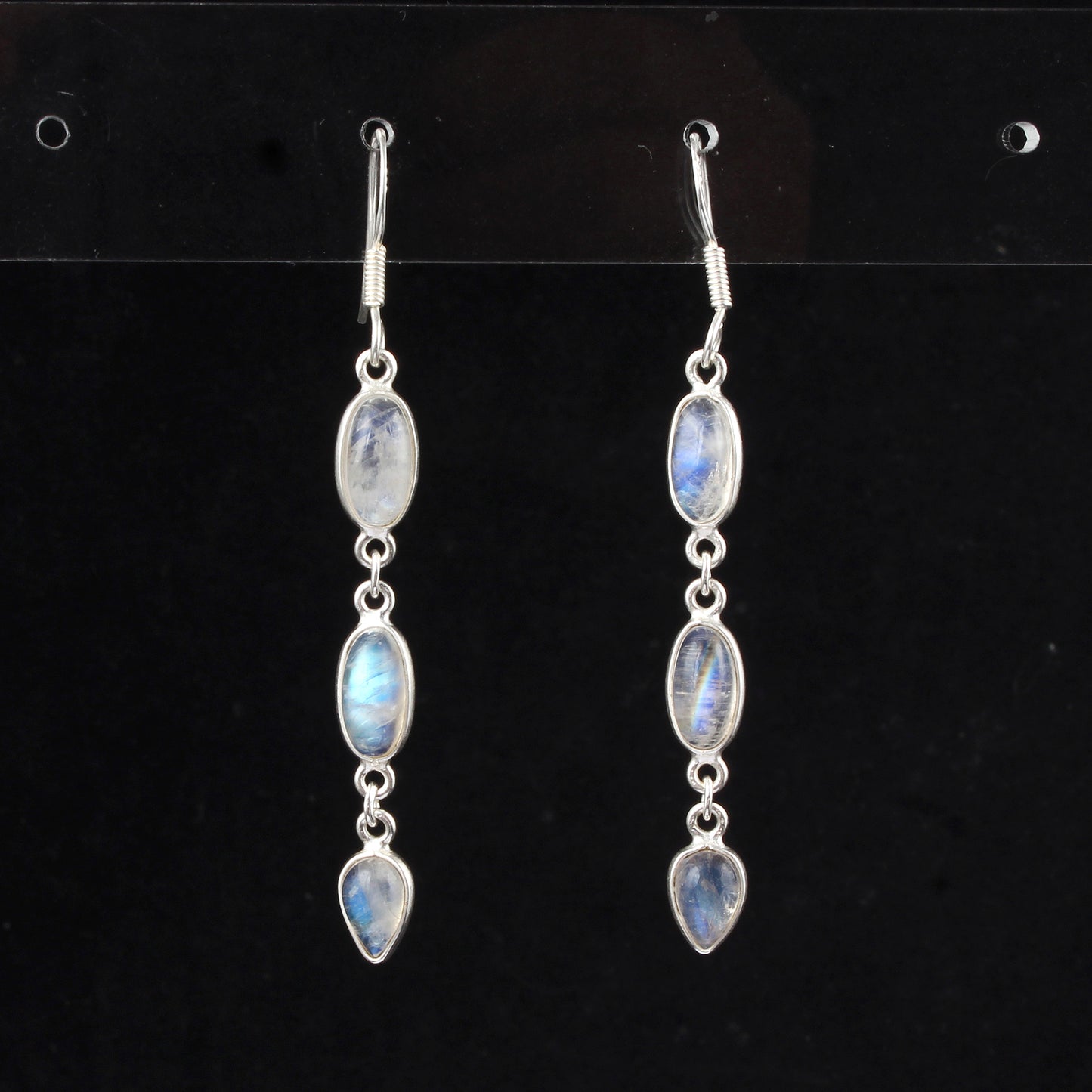 Long Dangle Rainbow Moonstone Earrings 925 Sterling Silver Earrings Handmade White Rainbow Earrings