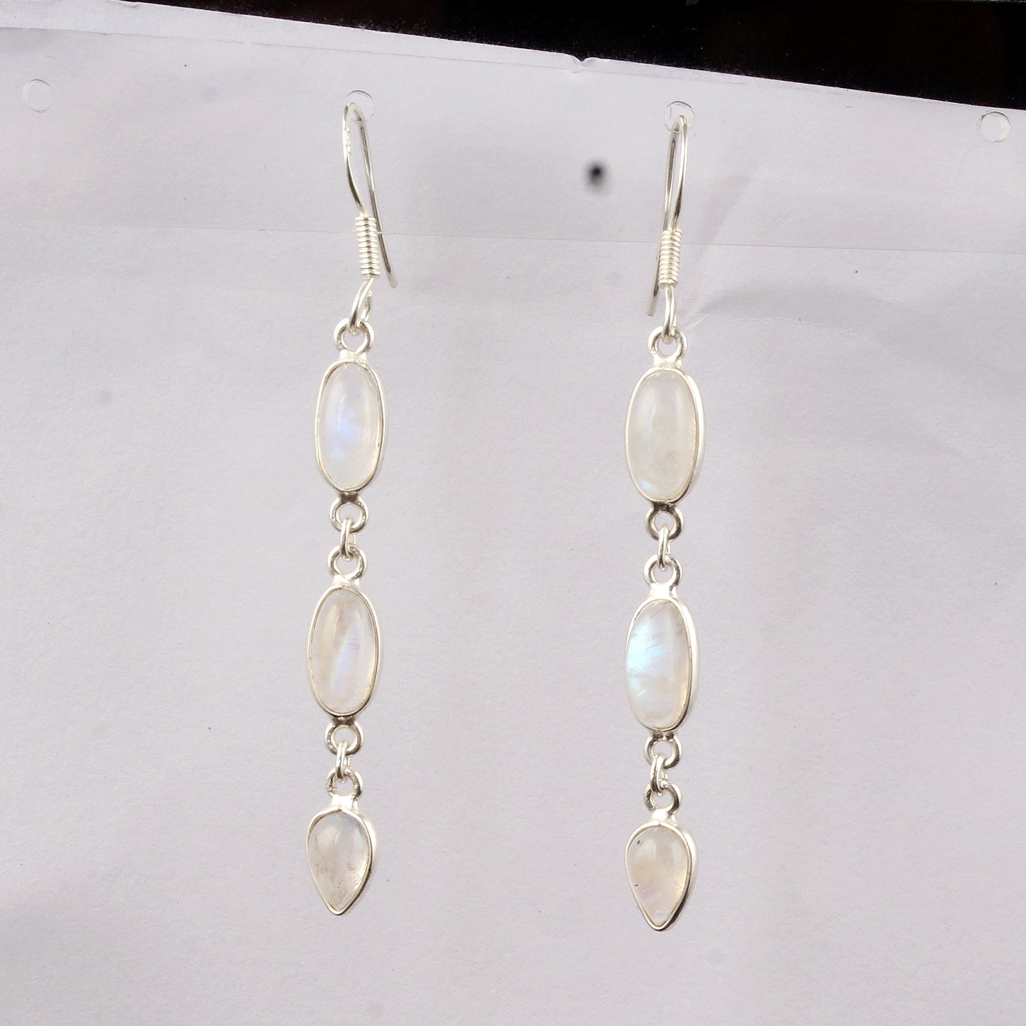 Long Dangle Rainbow Moonstone Earrings 925 Sterling Silver Earrings Handmade White Rainbow Earrings