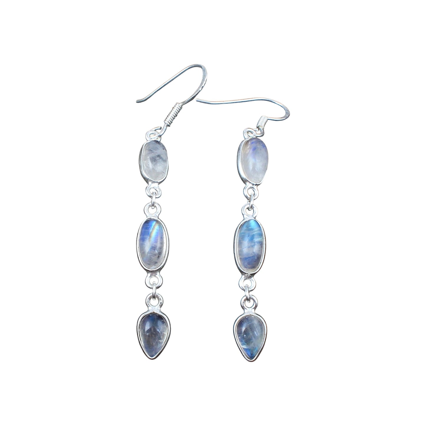 Long Dangle Rainbow Moonstone Earrings 925 Sterling Silver Earrings Handmade White Rainbow Earrings