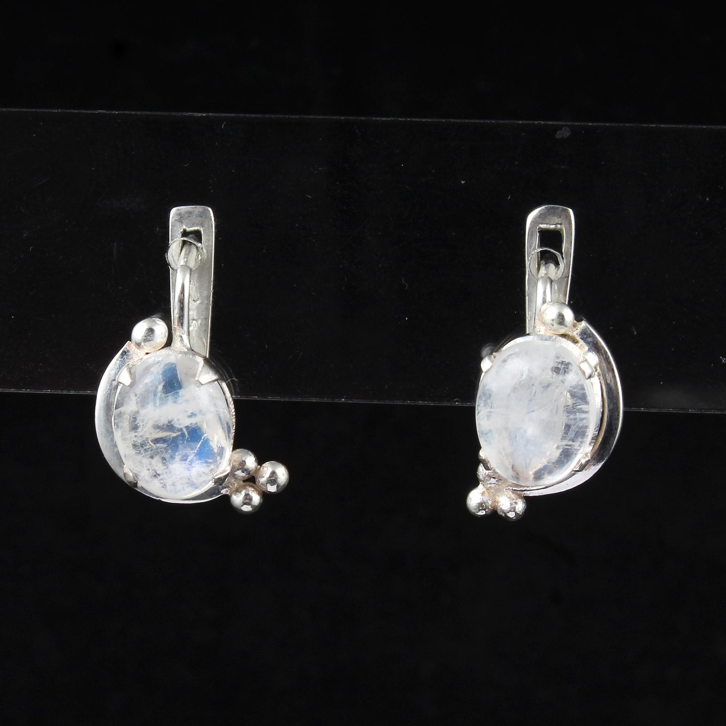 Minimalist Rainbow Moonstone Earrings Handmade Prong Setting 925 Sterling Silver Oval Gemstone Earrings