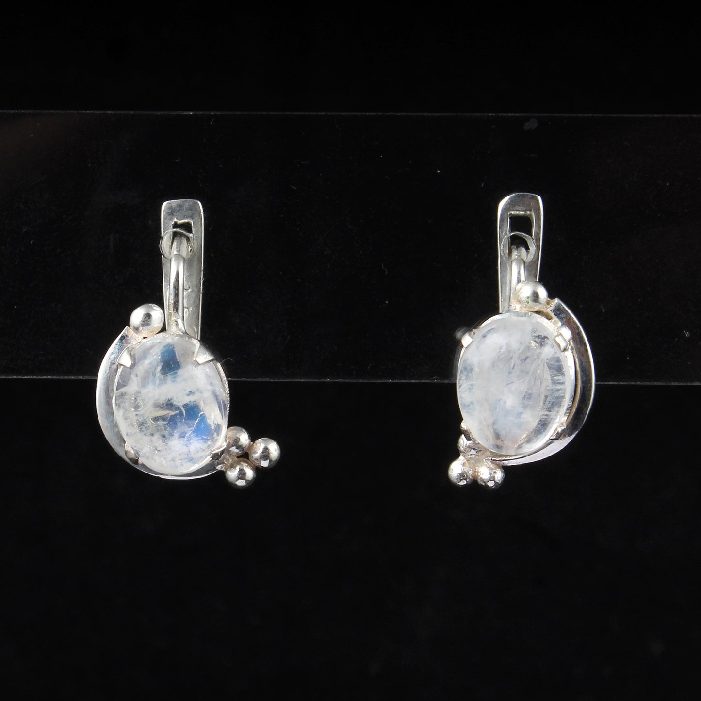 Minimalist Rainbow Moonstone Earrings Handmade Prong Setting 925 Sterling Silver Oval Gemstone Earrings