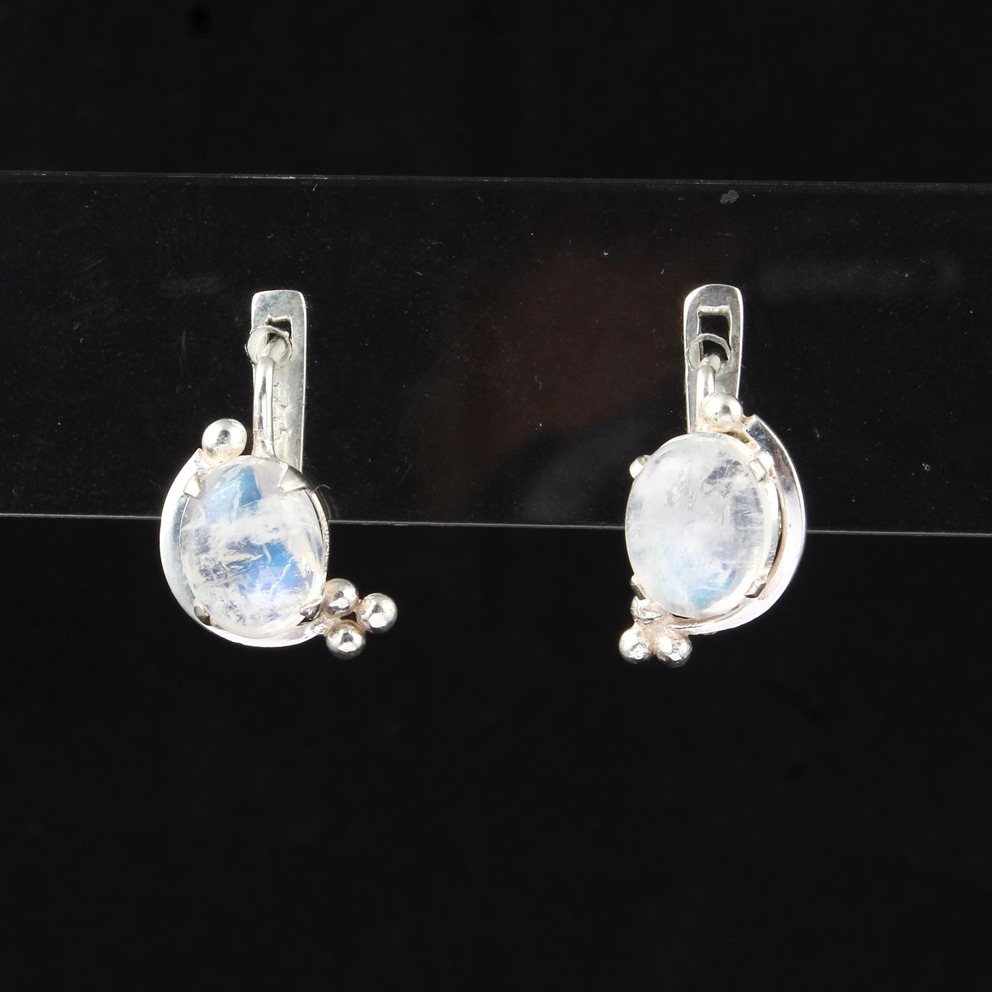 Minimalist Rainbow Moonstone Earrings Handmade Prong Setting 925 Sterling Silver Oval Gemstone Earrings