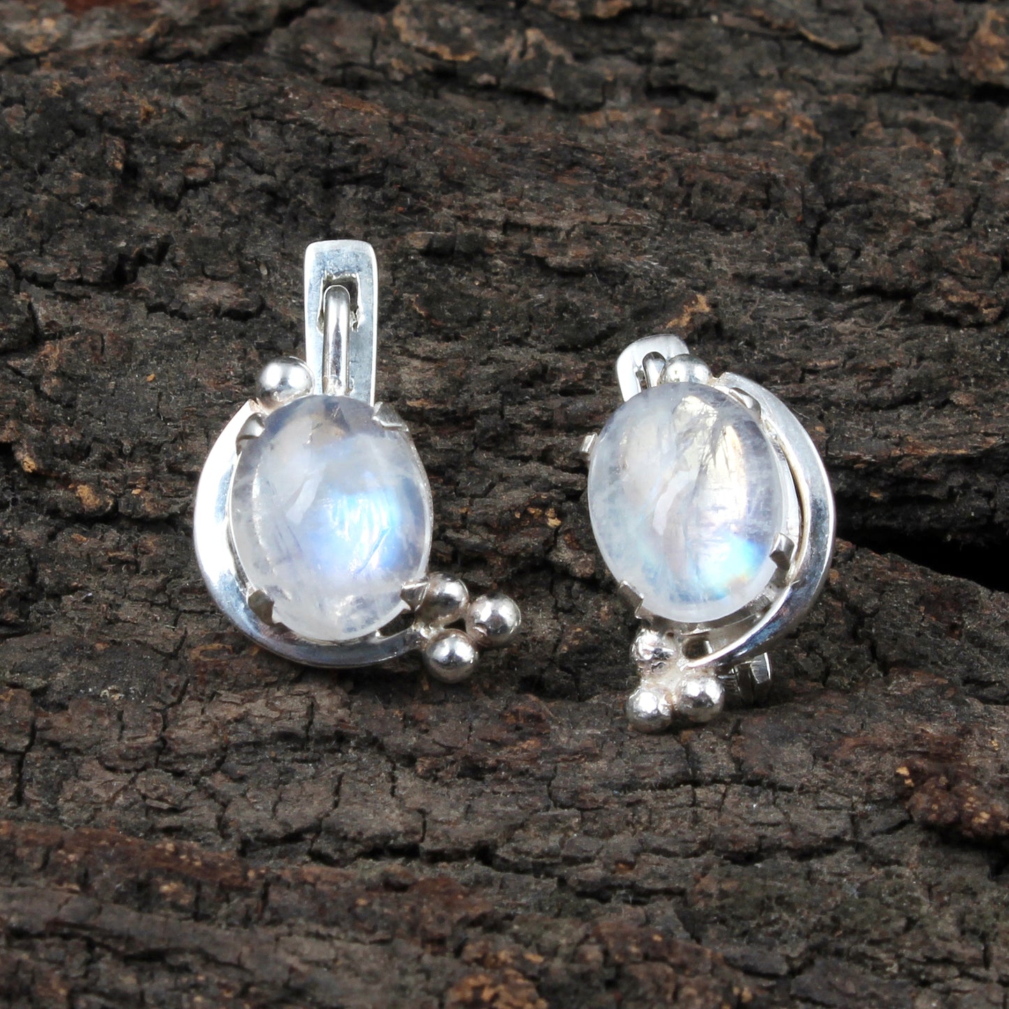 Minimalist Rainbow Moonstone Earrings Handmade Prong Setting 925 Sterling Silver Oval Gemstone Earrings